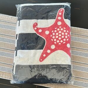 Starfish Beach Towel with Black and White Stripes